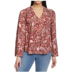 Jessica Simpson Women's M Red Floral Boho Flare Sleeve Blouse Tunic